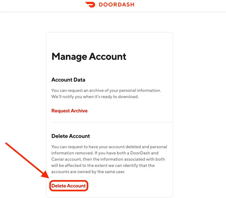 how to delete DoorDash account